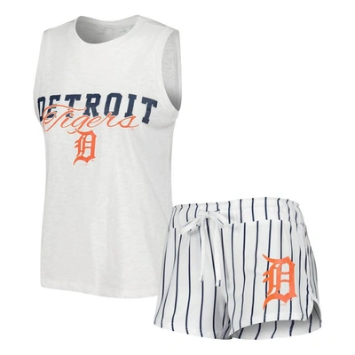 Concepts Sport White Detroit Tigers Reel Pinstripe Tank Top & Shorts Sleep Set