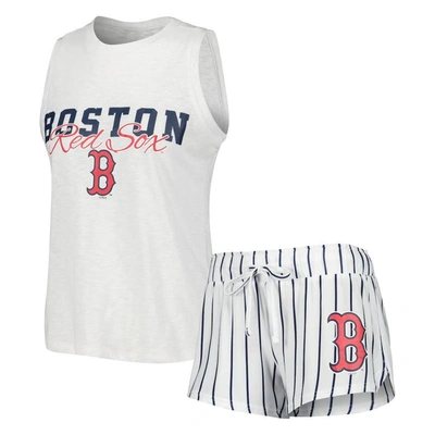 Concepts Sport White Boston Red Sox Reel Pinstripe Tank Top & Shorts Sleep Set