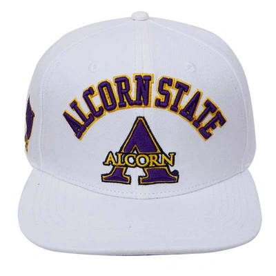 Pro Standard White Alcorn State Braves Arch Over Evergreen Wool Snapback Hat