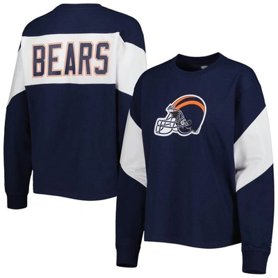 Starter Navy Chicago Bears Insight Crop Tri-blend Long Sleeve T-shirt