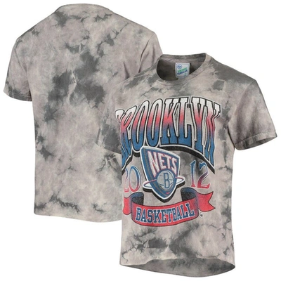 47 Brand '47 White/black Brooklyn Nets 2021/22 City Edition Vintage Tie-dye Tubular Cropped T-shirt
