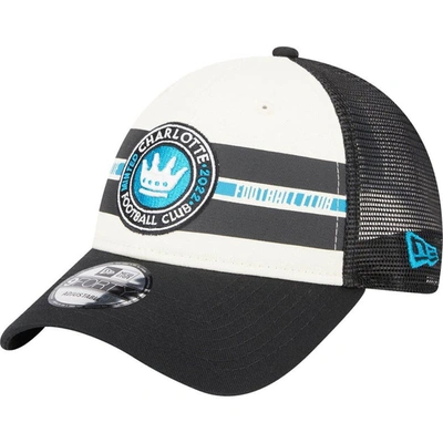 New Era Men's  White, Black Charlotte Fc Team Stripes 9forty Trucker Snapback Hat In White,black