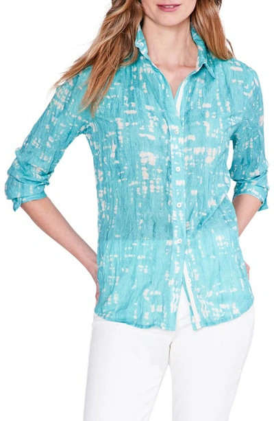 Nic + Zoe Gleaming Crinkle Button-up Shirt In Blue