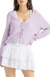 Splendid Wendy Scalloped Linen Front-tie Cardigan In Soft Lavender