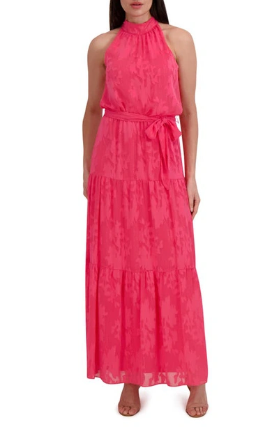 Julia Jordan Floral Sleeveless Tiered Maxi Dress In Hot Pink