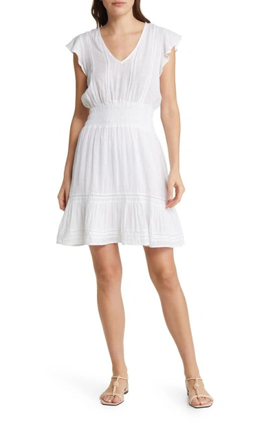 Rails Tara Smocked Crochet Inset Dress In White Lace Detail