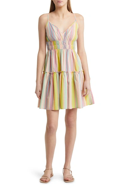 Rails Carmen Smocked Waist Dress In Guava Stripe