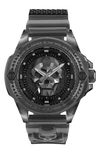 Philipp Plein The $kull Synthetic Silicone Watch In Black/gray