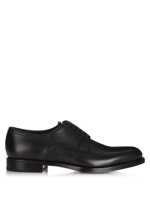 Salvatore Ferragamo Grand Grained-leather Derby Shoes In Black | ModeSens