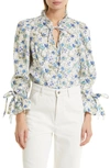 Stellah Floral Print Ruffle Blouse In Blue Floral