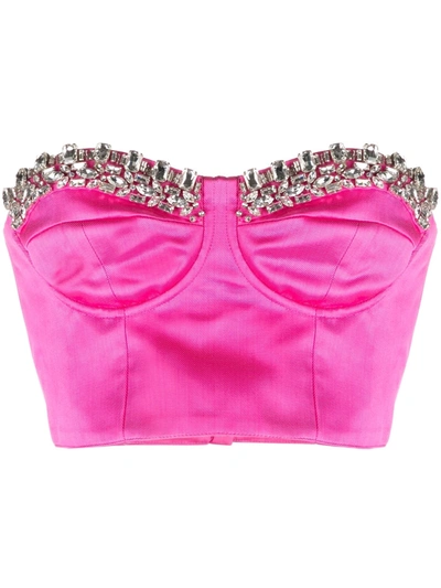 Amen Crystal-embellished Bustier Top In Fuxia+crystal