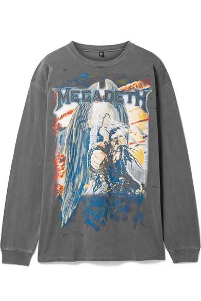 R13 Oversized Distressed Printed Cotton-jersey Top In Grey