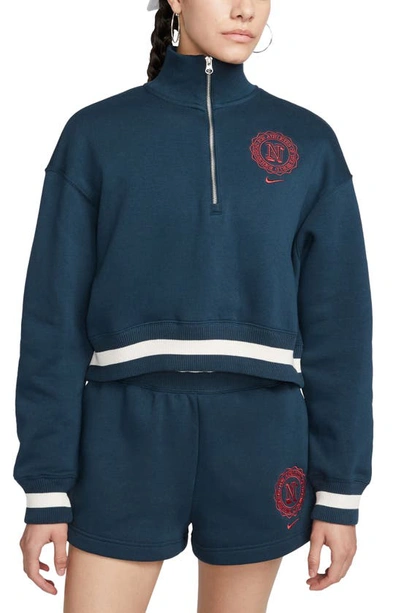Nike Women's  Sportswear Phoenix Fleece Heritage Oversized 1/2-zip Crop Sweatshirt In Blue