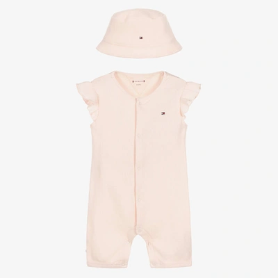 Tommy Hilfiger Baby Girls Pink Cotton Romper & Hat Set