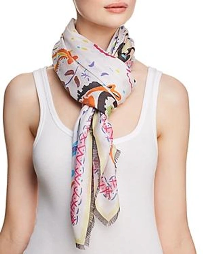 Jane Carr Fauve Floral Paisley Print Scarf In White/multi