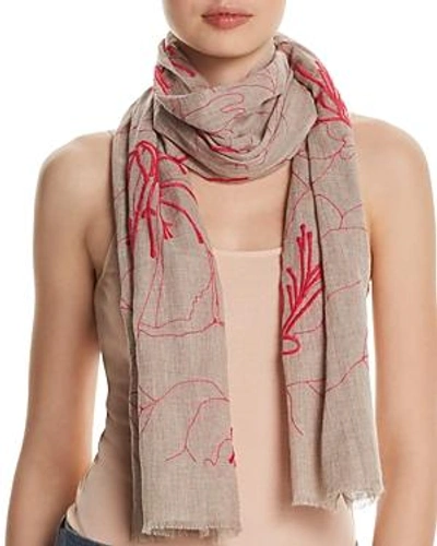 Fraas Embroidered Floral Oblong Scarf In Pink
