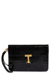 Tom Ford Small T-clasp Croc Embossed Leather Portfolio In Black