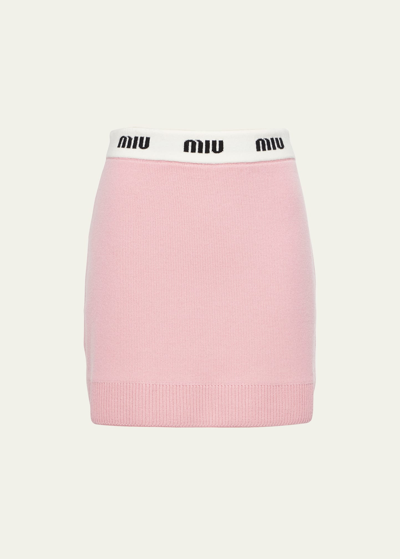 Miu Miu Logo-waistband Wool Mini Skirt In F0d8u Bianco Alab