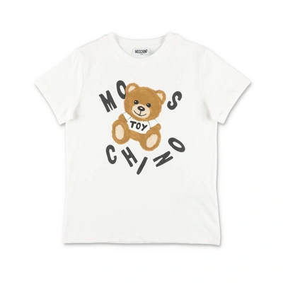 Moschino Kids' White T-shirt With  Teddy Bear Destructured In Bianco