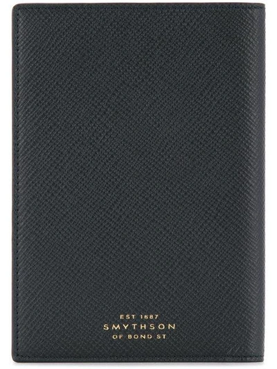 Smythson Logo Stamp Passport Cover In Black