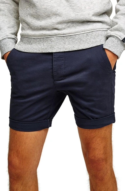 Topman Skinny Fit Chino Shorts In Navy