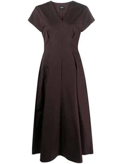 Aspesi Short-sleeve Pleated Long Dress In Brown