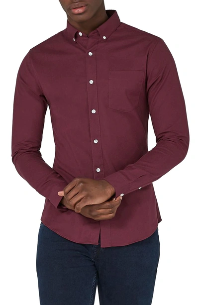 Topman Muscle Fit Oxford Shirt In Burgundy