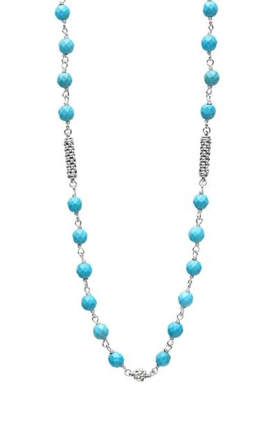 Lagos Caviar Icon Turquoise Bead Necklace In Blue/silver