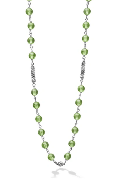 Lagos Caviar Icon Peridot Bead Necklace In Green/silver