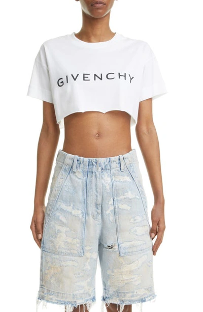 Givenchy Logo Crop Graphic Tee In 100-white