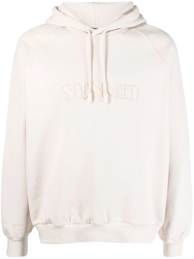 Sunnei Embroidered-logo Cotton Hoodie In Beige