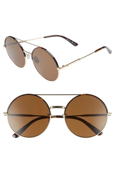 Bottega Veneta 58mm Round Aviator Sunglasses - Gold/ Dark Havana In Gold/brown