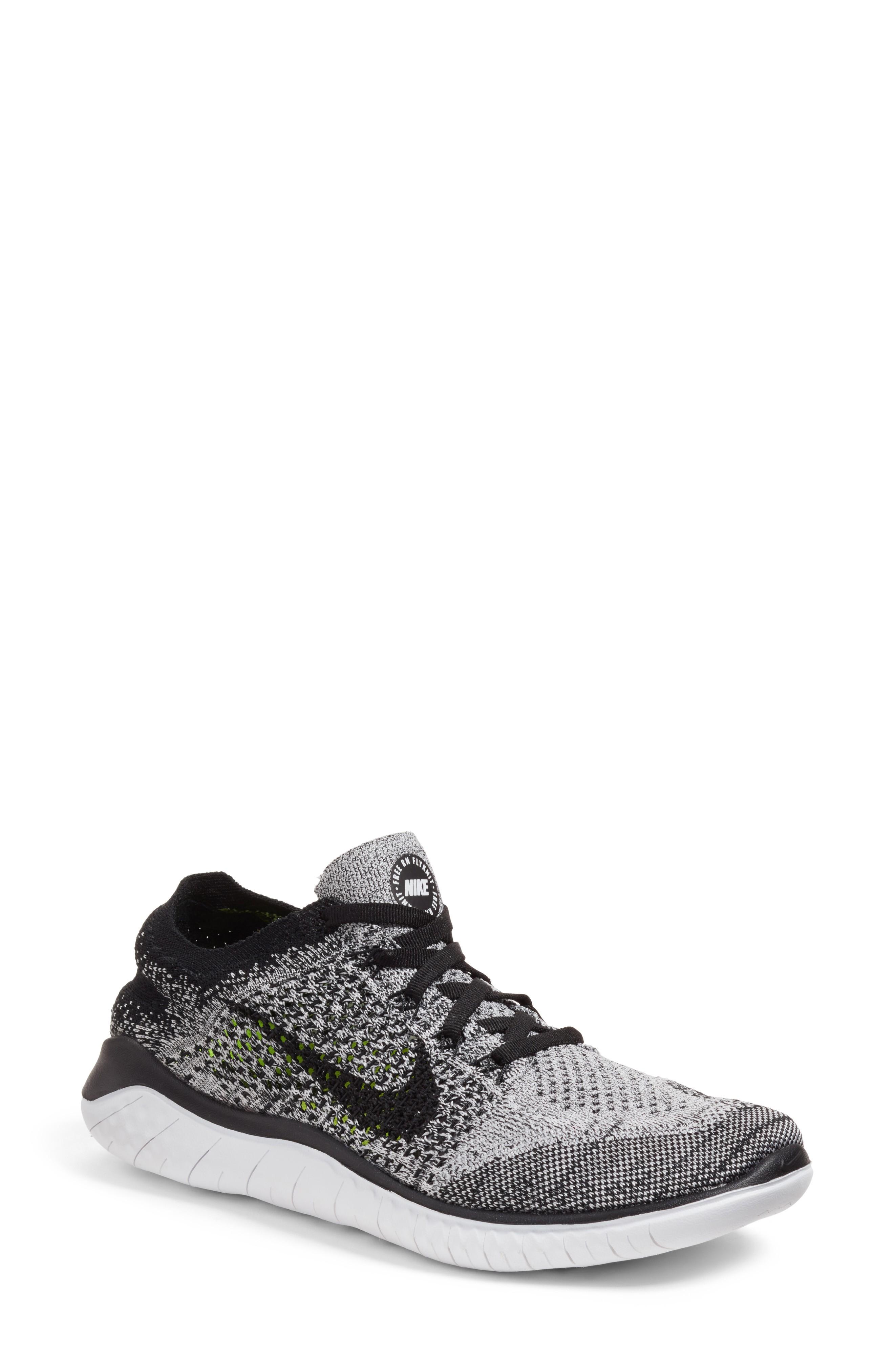 Nike Free Rn Flyknit 18 Running Shoe In White Black Pure Platinum Modesens