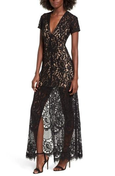 Wayf V-neck Lace Maxi Dress In Black Lace