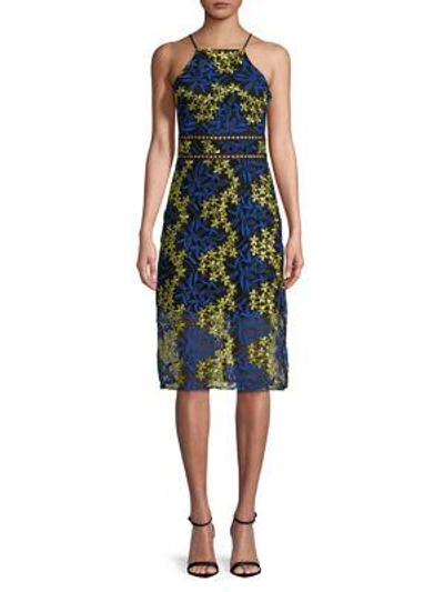 Sam Edelman Embroidered Lace Pencil Dress In Yellow/ Blue
