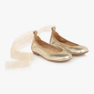Children's Classics Kids' Girls Gold Leather Ballerina Shoes