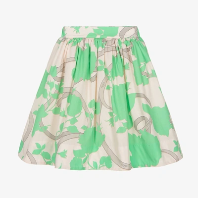 Fendi Kids' Girls Green & Beige Cotton Logo Skirt