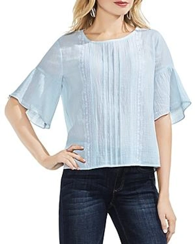 Vince Camuto Embroidered Crinkle Cotton Top In Chalk Blue