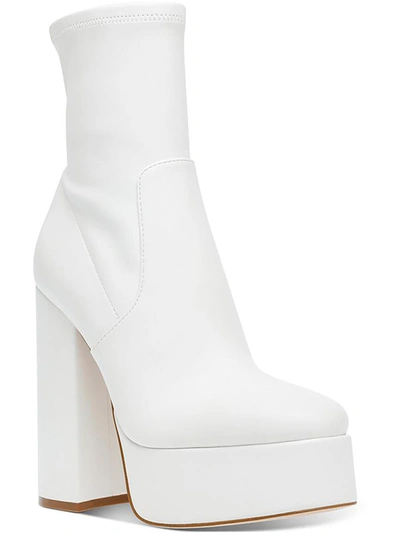 Steve Madden Hoopla Womens Faux Leather Heels Ankle Boots In White