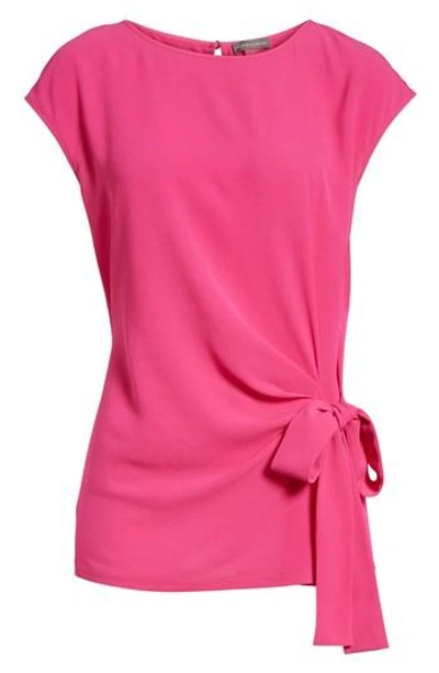 Vince Camuto Side Tie Ruched Stretch Crepe Top In Electric Pink