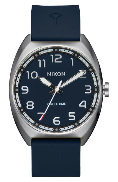 Nixon Mullet Silicone Strap Watch In Silver / Teal