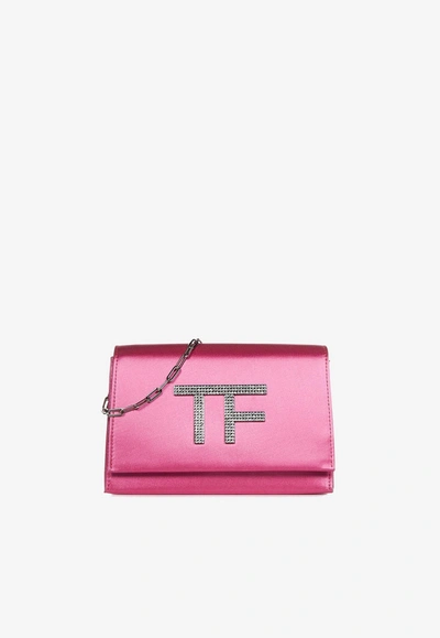 Tom Ford Disco Satin Clutch With Crystal Tf In Pink