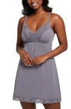 Montelle Intimates Lace Trim Full Bust Support Chemise In Crystal Grey