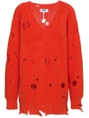 Msgm Oversized Distressed Pullover In Red