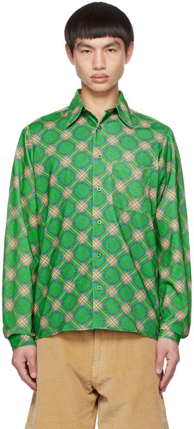 Erl Checked Cotton Corduroy Shirt In Green