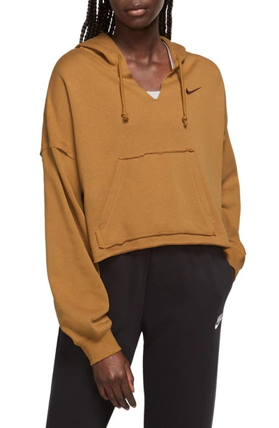 Nike Everyday Crop Cotton Blend Hoodie In Desert Ochre/ Earth