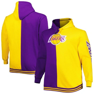 Mitchell & Ness Men's  Purple And Gold Los Angeles Lakers Big And Tall Hardwood Classics Split Pullov In Purple,gold