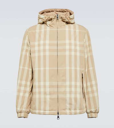 Burberry Checked Hooded Reversible Jacket In Beige