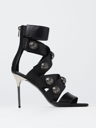 Balmain Logo Button Embellished Strappy Sandals In Black