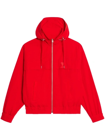 Ami Alexandre Mattiussi Ami De Coeur Hooded Windbreaker In Rouge